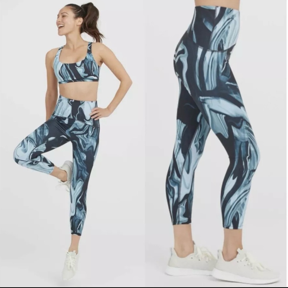 Spanx Women’s Booty Boost Active Marbled 7/8 Leggings Blue Black Size M